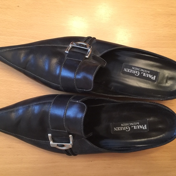 Paul Green Black Leather Pointy Mules - Picture 3 of 4